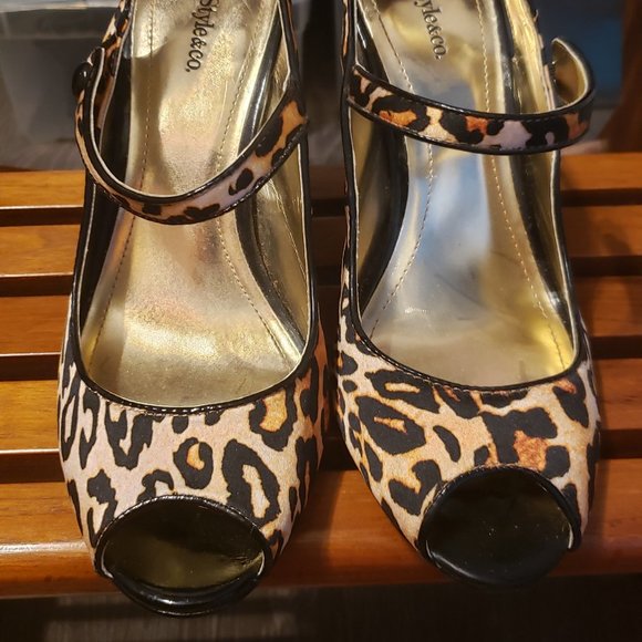 Style and Co Panther print heels shoes size 36,5 or 6.5 - Picture 1 of 7